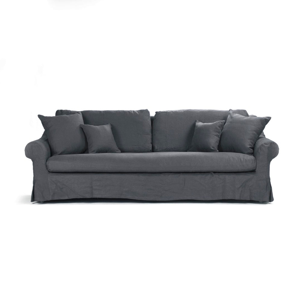 Zentique Albine Sofa: Luxurious Navy Blue Linen Upholstery With Timeless Grey Oak Frame For Elegant Comfort Limed Grey Oak,Navy Blue Linen Oak,Linen F249-3.5 E272 A076