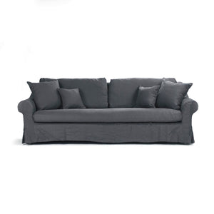 Zentique Albine Sofa: Luxurious Navy Blue Linen Upholstery With Timeless Grey Oak Frame For Elegant Comfort Limed Grey Oak,Navy Blue Linen Oak,Linen F249-3.5 E272 A076