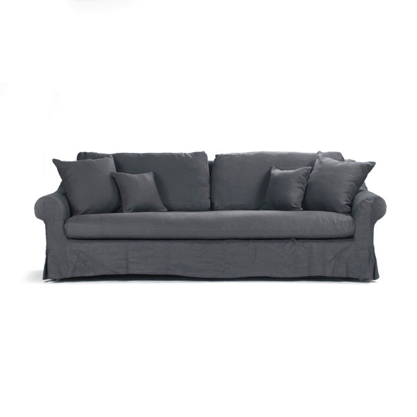 Zentique Albine Sofa: Luxurious Navy Blue Linen Upholstery With Timeless Grey Oak Frame For Elegant Comfort Limed Grey Oak,Navy Blue Linen Oak,Linen F249-3.5 E272 A076