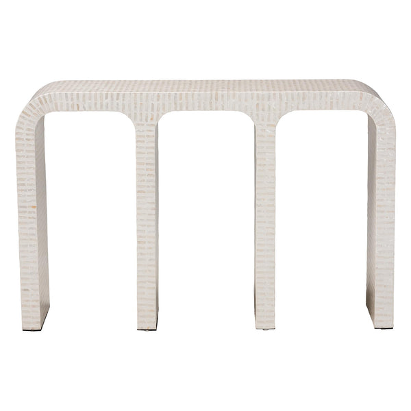 Bali & Pari Chalina Handcrafted Capiz Shell Console Table for Coastal Entryways