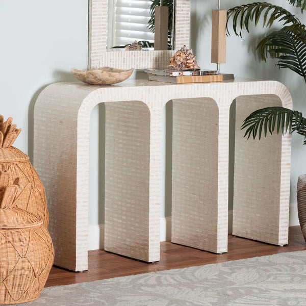 Bali & Pari Chalina Handcrafted Capiz Shell Console Table for Coastal Entryways