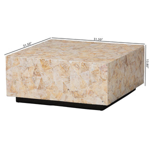 Bali & Pari Fraley Capiz Shell Mosaic Square Coffee Table with Plinth Base