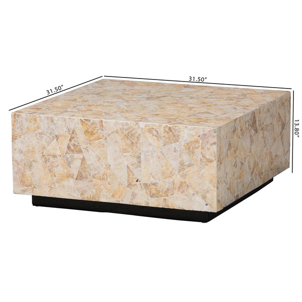 Bali & Pari Fraley Capiz Shell Mosaic Square Coffee Table with Plinth Base