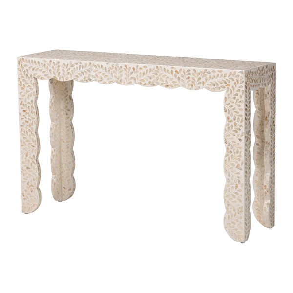 Baxton Studio Bali & Pari Hedya Capiz Shell Mosaic Entryway Console Scalloped Coastal Artisan F2508-FT7-Capiz-Console Table