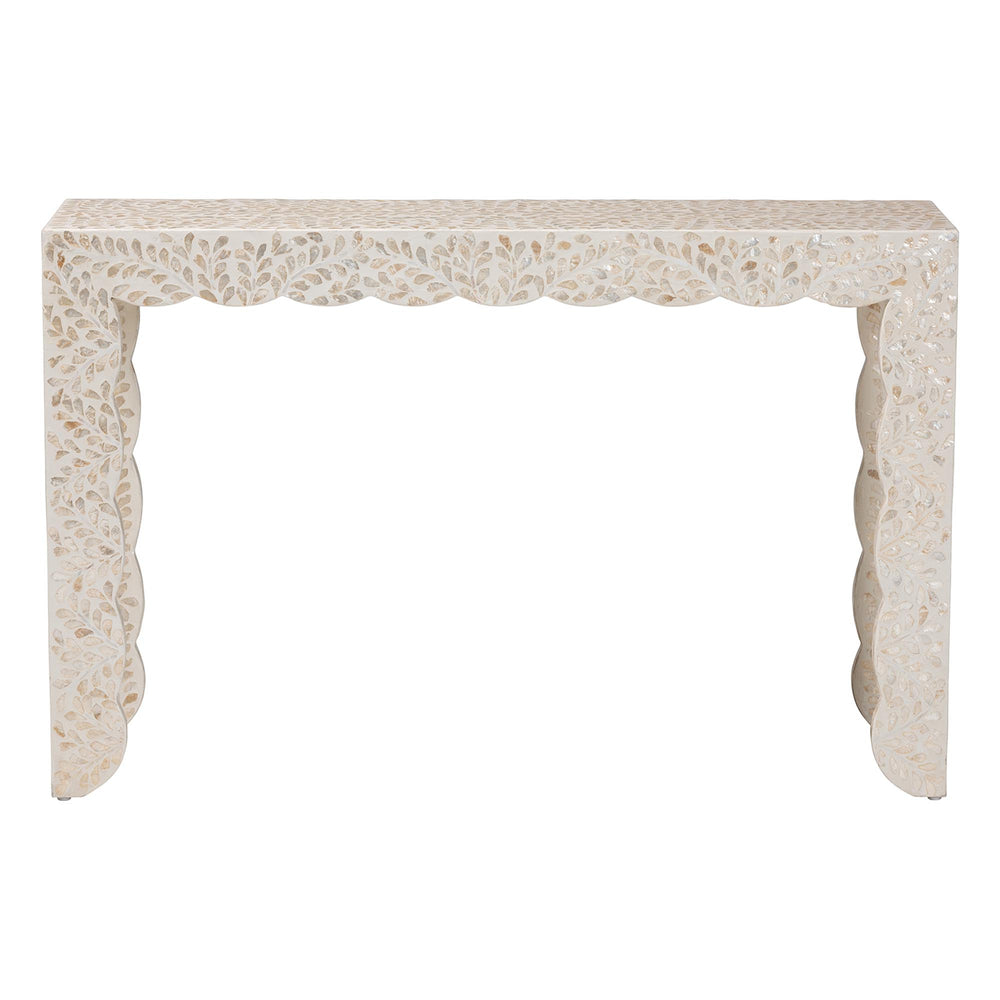 Baxton Studio Bali & Pari Hedya Capiz Shell Mosaic Entryway Console Scalloped Coastal Artisan F2508-FT7-Capiz-Console Table