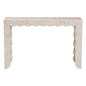 Bali & Pari Hedya Capiz Shell Mosaic Entryway Console Scalloped Coastal Artisan