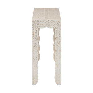 Bali & Pari Hedya Capiz Shell Mosaic Entryway Console Scalloped Coastal Artisan
