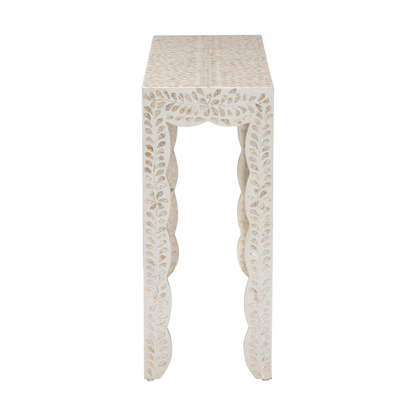 Bali & Pari Hedya Capiz Shell Mosaic Entryway Console Scalloped Coastal Artisan