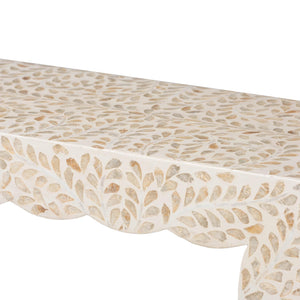 Bali & Pari Hedya Capiz Shell Mosaic Entryway Console Scalloped Coastal Artisan