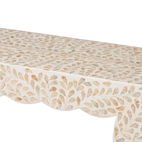 Bali & Pari Hedya Capiz Shell Mosaic Entryway Console Scalloped Coastal Artisan