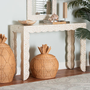 Bali & Pari Hedya Capiz Shell Mosaic Entryway Console Scalloped Coastal Artisan