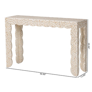 Bali & Pari Hedya Capiz Shell Mosaic Entryway Console Scalloped Coastal Artisan