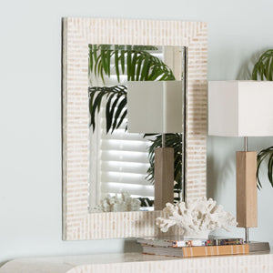 Bali & Pari Chalina Handcrafted Capiz Shell Geometric Mosaic Wall Mirror for Entryways