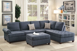 English Elm Cocktail Dorris Fabric Ottoman with Tufted Top and Solid Wood Legs — Stylish Accent Seating Dark Blue 37 L x 27 W x 10 H HSESF00F6993