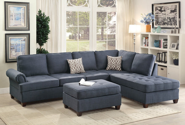 English Elm Cocktail Dorris Fabric Ottoman with Tufted Top and Solid Wood Legs — Stylish Accent Seating Dark Blue 37 L x 27 W x 10 H HSESF00F6993