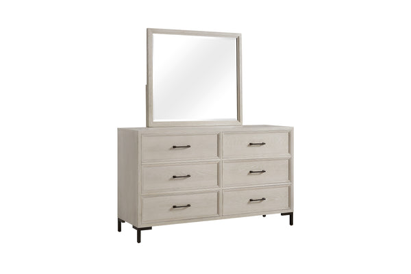 Alpine Furniture Bradley Dresser With Felt-Lined & Cedar Drawers, White Oak Veneer, Smooth Glides, Modern Silhouette Antique White F7210-05