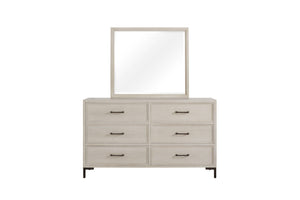 Alpine Furniture Bradley Dresser With Felt-Lined & Cedar Drawers, White Oak Veneer, Smooth Glides, Modern Silhouette Antique White F7210-05