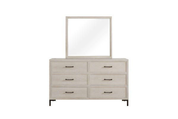 Alpine Furniture Bradley Dresser With Felt-Lined & Cedar Drawers, White Oak Veneer, Smooth Glides, Modern Silhouette Antique White F7210-05
