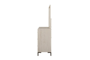 Alpine Furniture Bradley Dresser With Felt-Lined & Cedar Drawers, White Oak Veneer, Smooth Glides, Modern Silhouette Antique White F7210-05