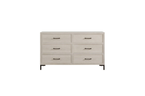 Alpine Furniture Bradley Dresser With Felt-Lined & Cedar Drawers, White Oak Veneer, Smooth Glides, Modern Silhouette Antique White F7210-05