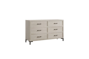 Alpine Furniture Bradley Dresser With Felt-Lined & Cedar Drawers, White Oak Veneer, Smooth Glides, Modern Silhouette Antique White F7210-05