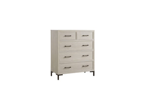 Alpine Furniture Bradley Chest Of Drawers With Cedar & Felt-Lined Drawers, Dovetail Construction, Sleek Metal Legs Antique White F7210-11