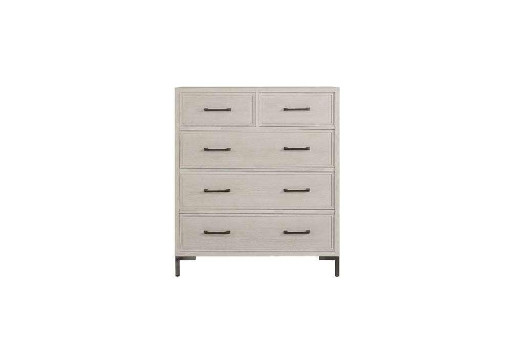 Alpine Furniture Bradley Chest Of Drawers With Cedar & Felt-Lined Drawers, Dovetail Construction, Sleek Metal Legs Antique White F7210-11
