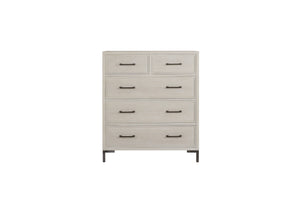 Alpine Furniture Bradley Chest Of Drawers With Cedar & Felt-Lined Drawers, Dovetail Construction, Sleek Metal Legs Antique White F7210-11