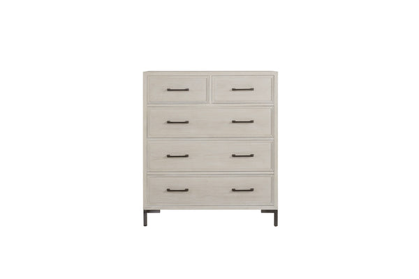 Alpine Furniture Bradley Chest Of Drawers With Cedar & Felt-Lined Drawers, Dovetail Construction, Sleek Metal Legs Antique White F7210-11