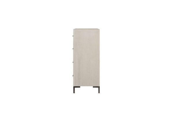 Alpine Furniture Bradley Chest Of Drawers With Cedar & Felt-Lined Drawers, Dovetail Construction, Sleek Metal Legs Antique White F7210-11