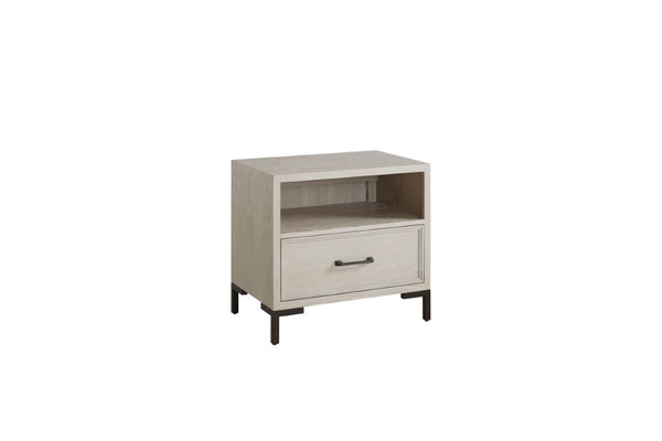 Alpine Furniture Bradley Contemporary Nightstand With Felt-Lined Drawer, Dovetail Construction, Metal Legs, 27"X18"X25" F7210-12