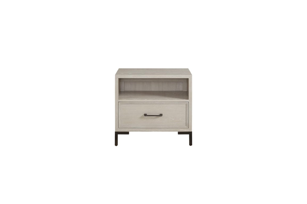 Alpine Furniture Bradley Contemporary Nightstand With Felt-Lined Drawer, Dovetail Construction, Metal Legs, 27"X18"X25" F7210-12