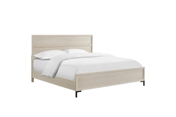 Alpine Furniture Bradley Modern California King Platform Bed With Masonite Support, Metal Levelers, Durable Finish Antique White F7210CK