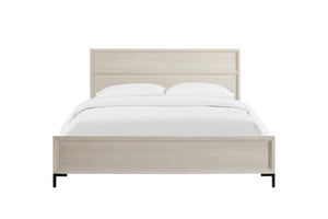 Alpine Furniture Bradley Modern California King Platform Bed With Masonite Support, Metal Levelers, Durable Finish Antique White F7210CK