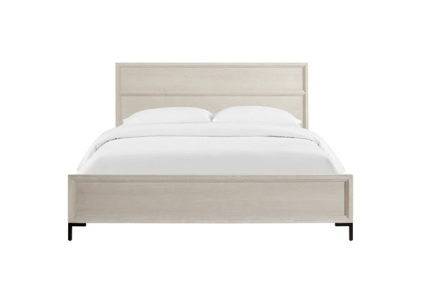 Alpine Furniture Bradley Modern California King Platform Bed With Masonite Support, Metal Levelers, Durable Finish Antique White F7210CK