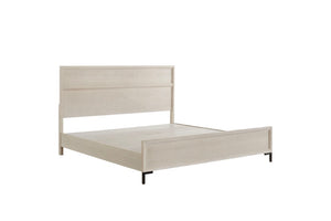 Alpine Furniture Bradley Modern California King Platform Bed With Masonite Support, Metal Levelers, Durable Finish Antique White F7210CK