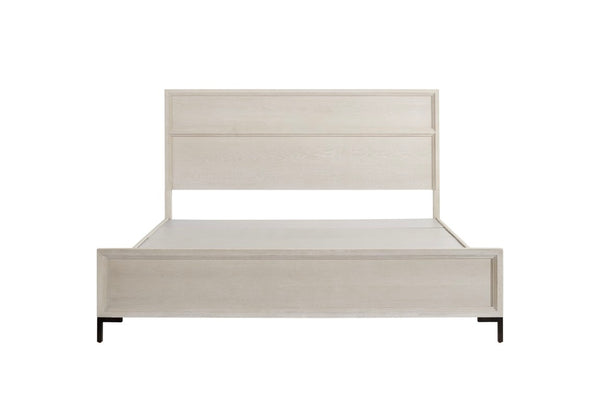 Alpine Furniture Bradley Modern California King Platform Bed With Masonite Support, Metal Levelers, Durable Finish Antique White F7210CK