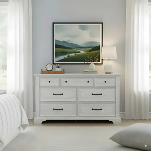 Alpine Furniture Clara Dresser With Sherwin Williams Finish, Cedar & Felt-Lined Drawers, Dovetail Joinery, 68"W White Mist F7653-05
