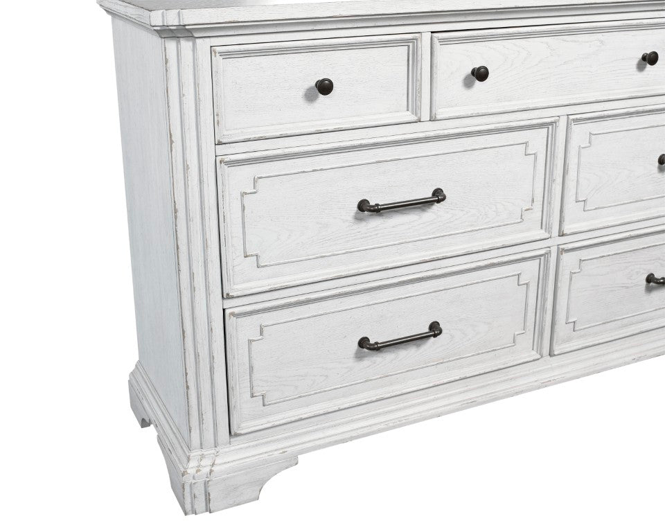 Alpine Furniture Clara Dresser With Sherwin Williams Finish, Cedar & Felt-Lined Drawers, Dovetail Joinery, 68"W White Mist F7653-05