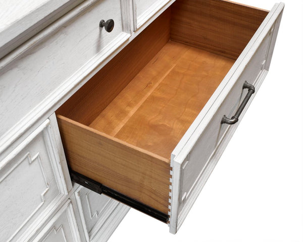 Alpine Furniture Clara Dresser With Sherwin Williams Finish, Cedar & Felt-Lined Drawers, Dovetail Joinery, 68"W White Mist F7653-05
