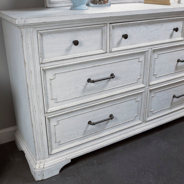 Alpine Furniture Clara Dresser With Sherwin Williams Finish, Cedar & Felt-Lined Drawers, Dovetail Joinery, 68"W White Mist F7653-05