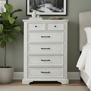 Alpine Furniture Clara Chest Of Drawers With Cedar & Felt-Lined Storage, Dovetail Construction, Smooth Finish White Mist F7653-11