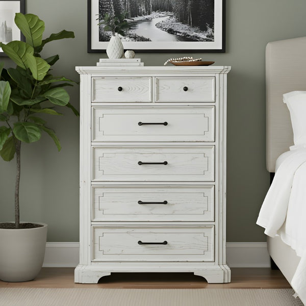 Alpine Furniture Clara Chest Of Drawers With Cedar & Felt-Lined Storage, Dovetail Construction, Smooth Finish White Mist F7653-11