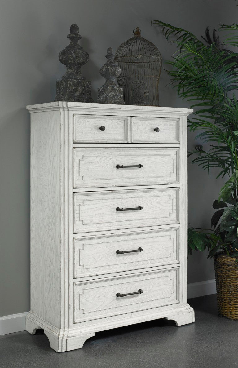 Alpine Furniture Clara Chest Of Drawers With Cedar & Felt-Lined Storage, Dovetail Construction, Smooth Finish White Mist F7653-11