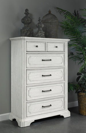 Alpine Furniture Clara Chest Of Drawers With Cedar & Felt-Lined Storage, Dovetail Construction, Smooth Finish White Mist F7653-11