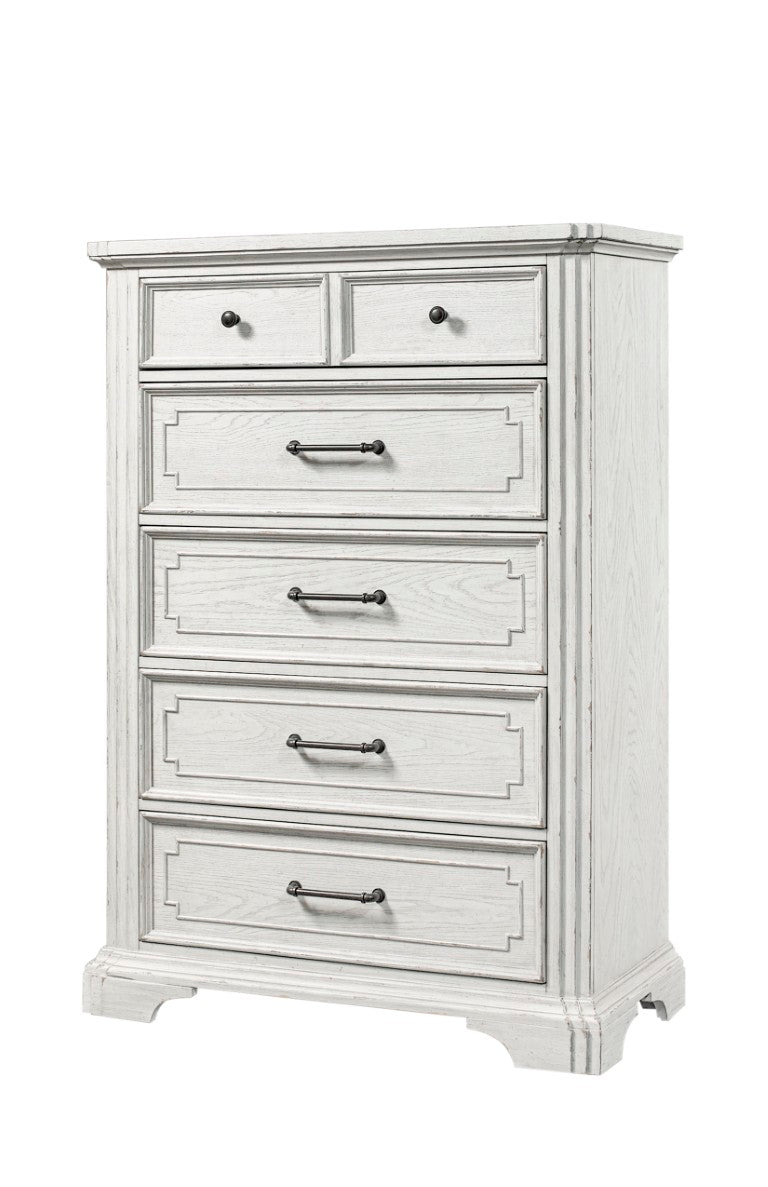 Alpine Furniture Clara Chest Of Drawers With Cedar & Felt-Lined Storage, Dovetail Construction, Smooth Finish White Mist F7653-11