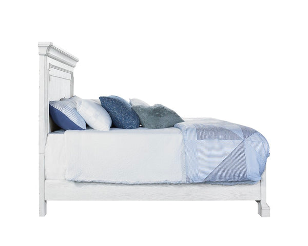 Alpine Furniture Clara Timeless King Panel Bed With Sherwin Williams Finish, Sturdy Wooden Frame And Classic Headboard White Mist F7653EK