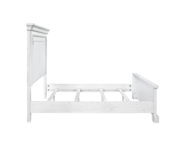 Alpine Furniture Clara Timeless King Panel Bed With Sherwin Williams Finish, Sturdy Wooden Frame And Classic Headboard White Mist F7653EK