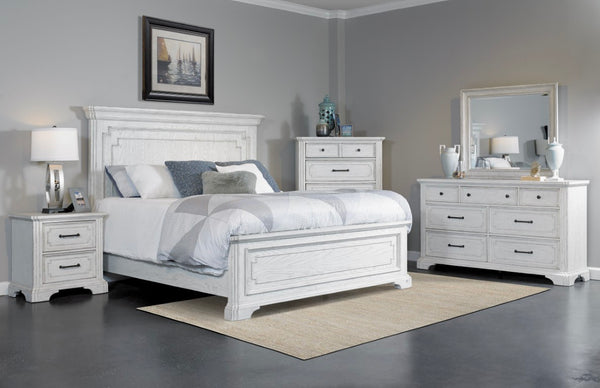Alpine Furniture Clara Queen Panel Bed With Sherwin Williams Finish — Elegant Durable Design, Solid Slat Support White Mist F7653Q