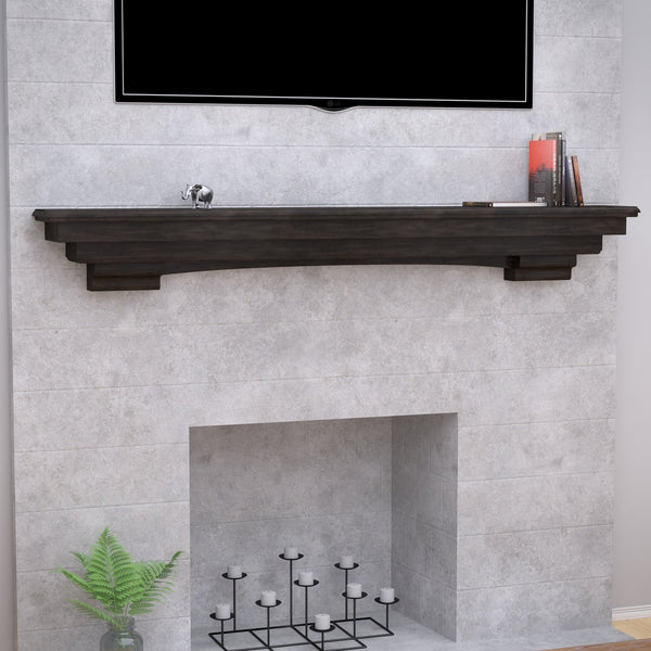 Safavieh Alconbury Crown Molding Floating Mantel Shelf In Smoked Ash For Living Room Display FA3070